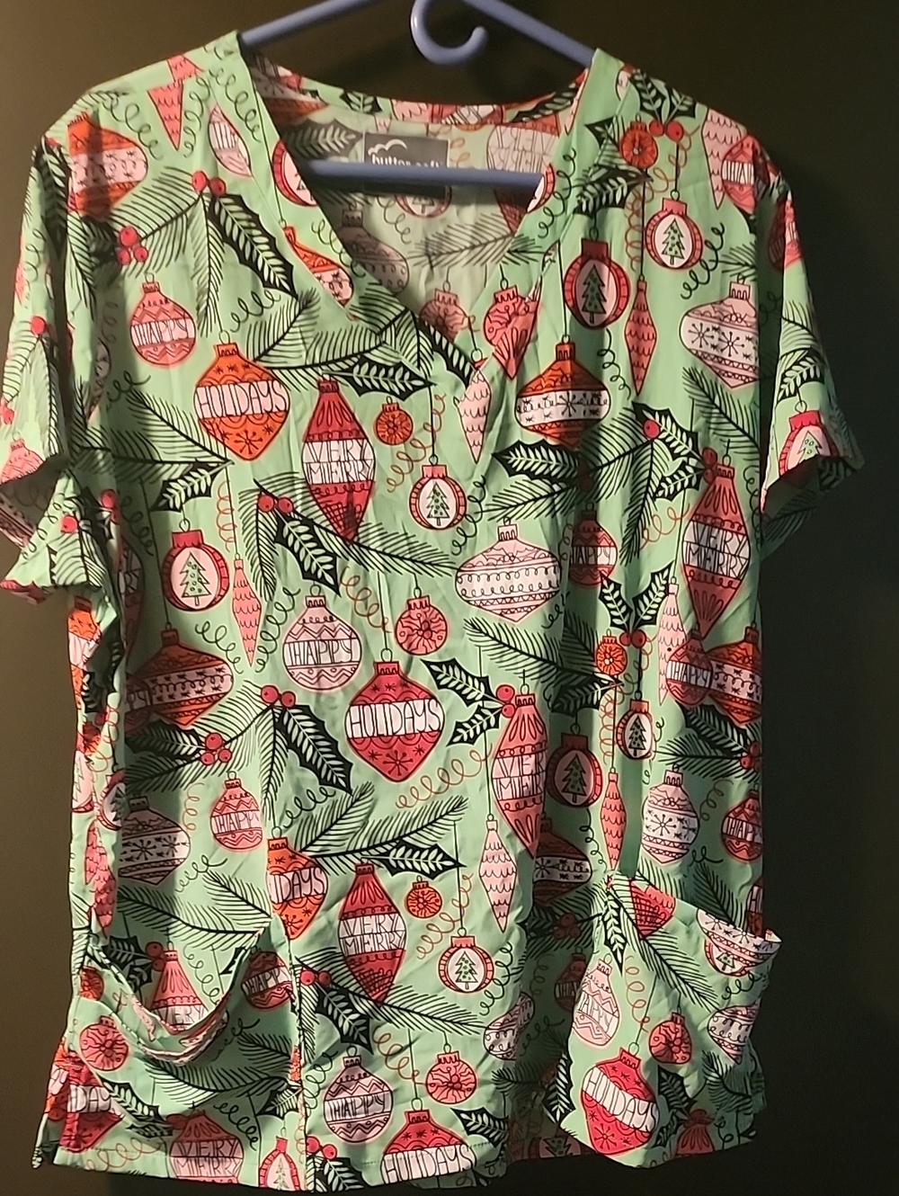 Buttersoft Holiday Ornament V-Neck  Scrub Top
